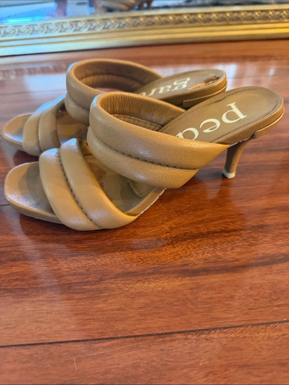 Pedro Garcia Clea Padded Double-Strap Sandals in Tan Brown
